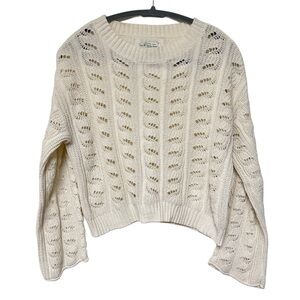 {American Eagle} Long Bell Sleeves Crew Neck Open Weave Chenille Feel Sweater